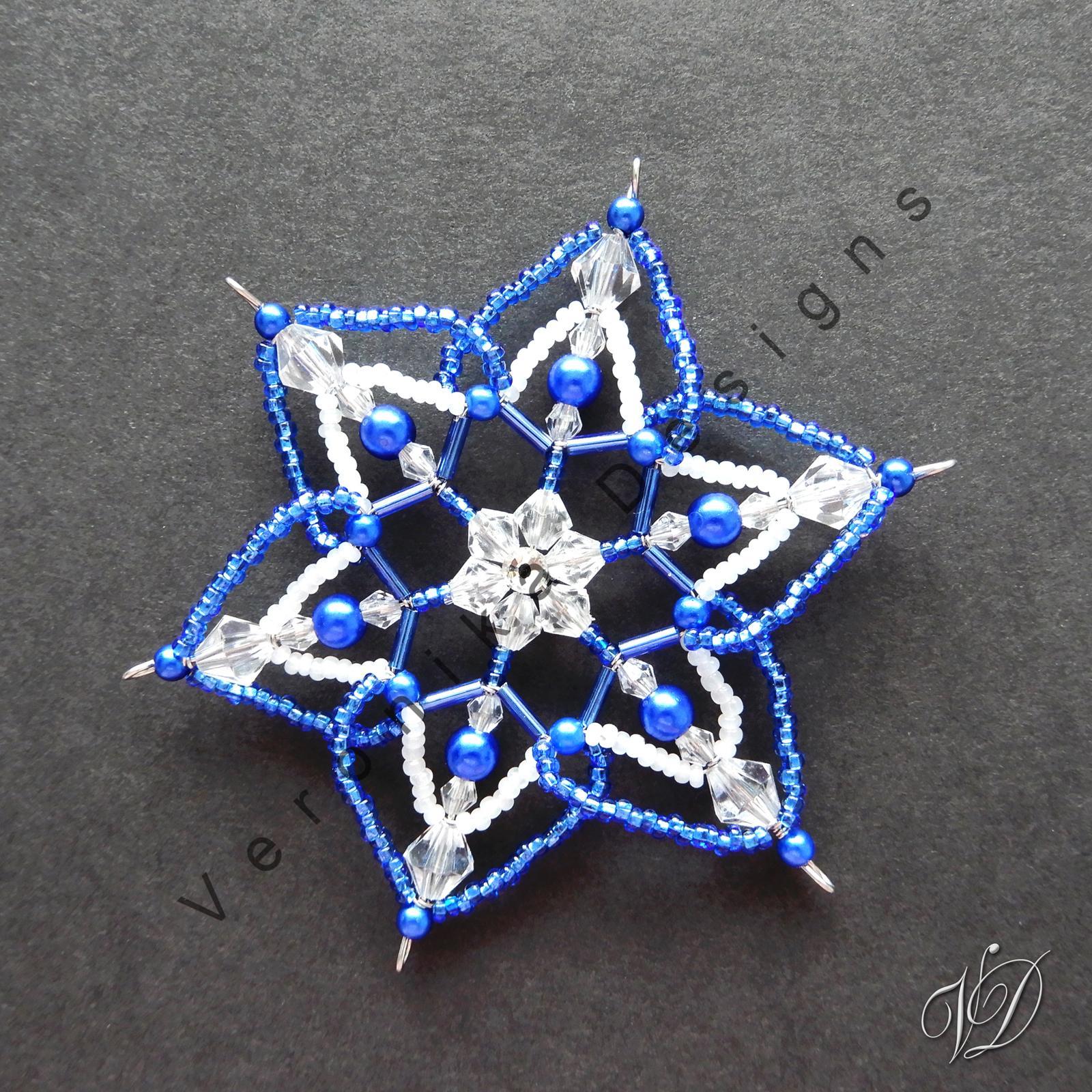 Vánoční korálková hvězda 0450 - Kolekce Dark Blue - 3D (PEVNÁ A NEREZ) Christmas bead ornament
