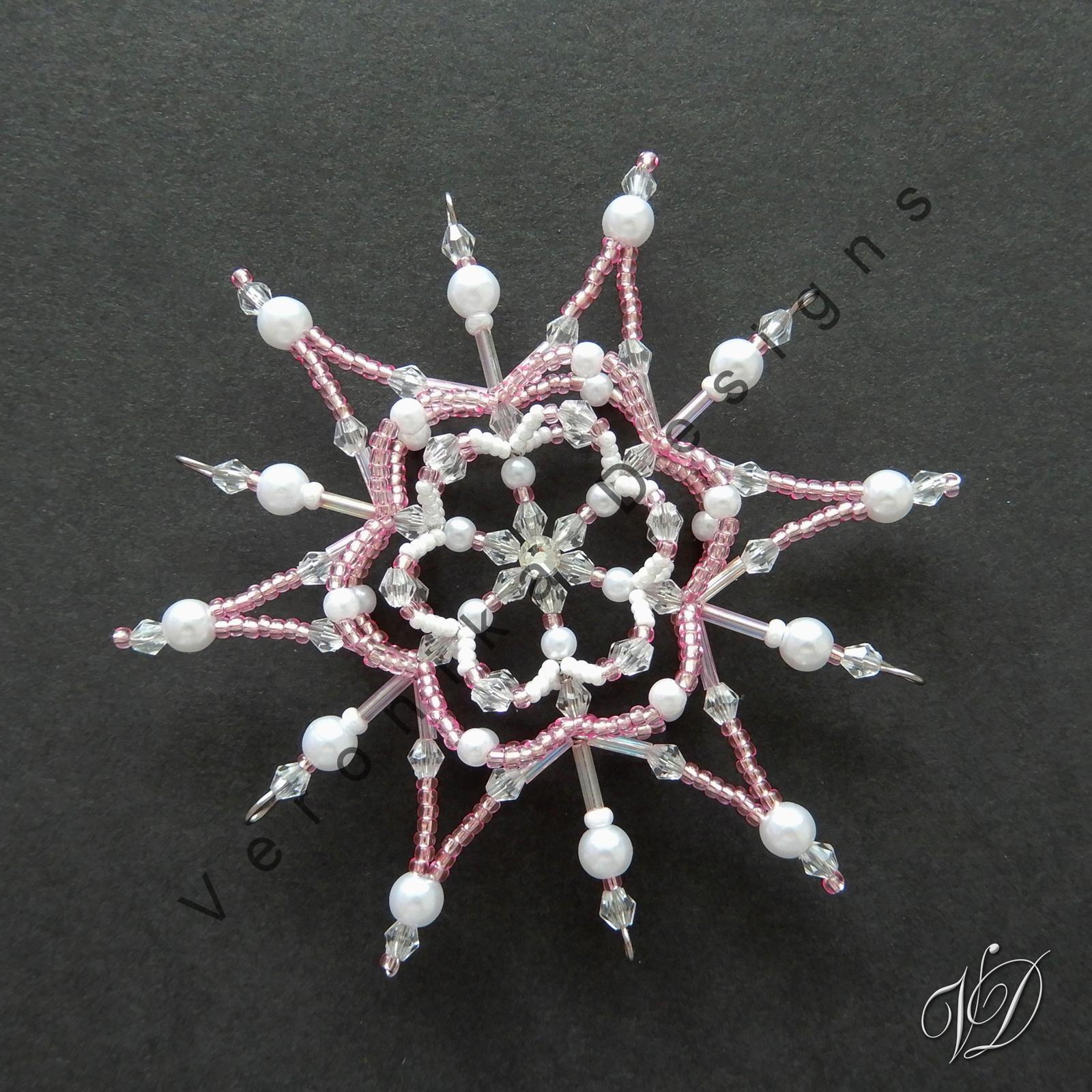 Vánoční korálková hvězda 0471 - Kolekce Light Pink - 3D (PEVNÁ A NEREZ) Christmas bead ornament